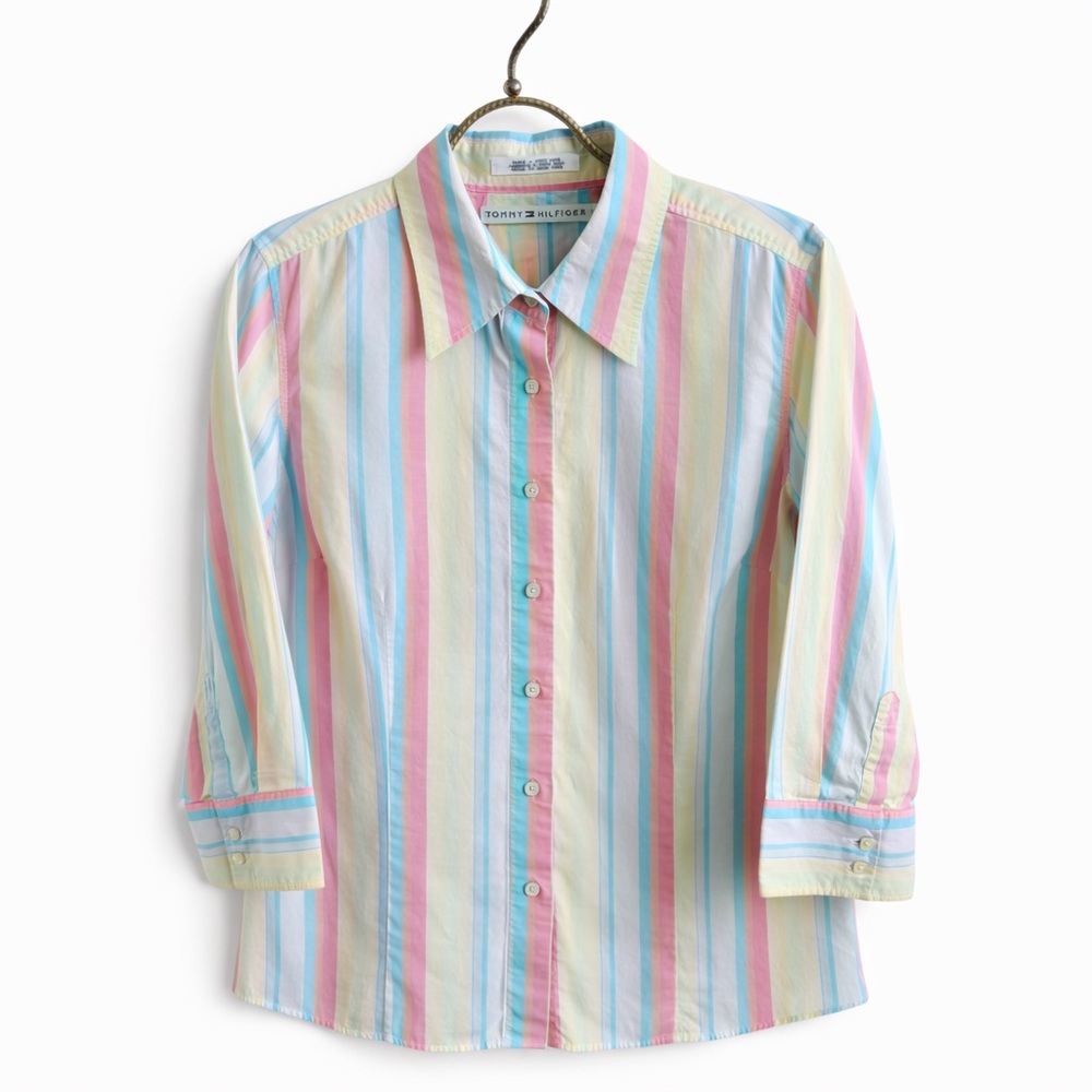 Vintage 90s Tommy Hilfiger Pastel Striped Button Down Shirt size 10 fits a s/m